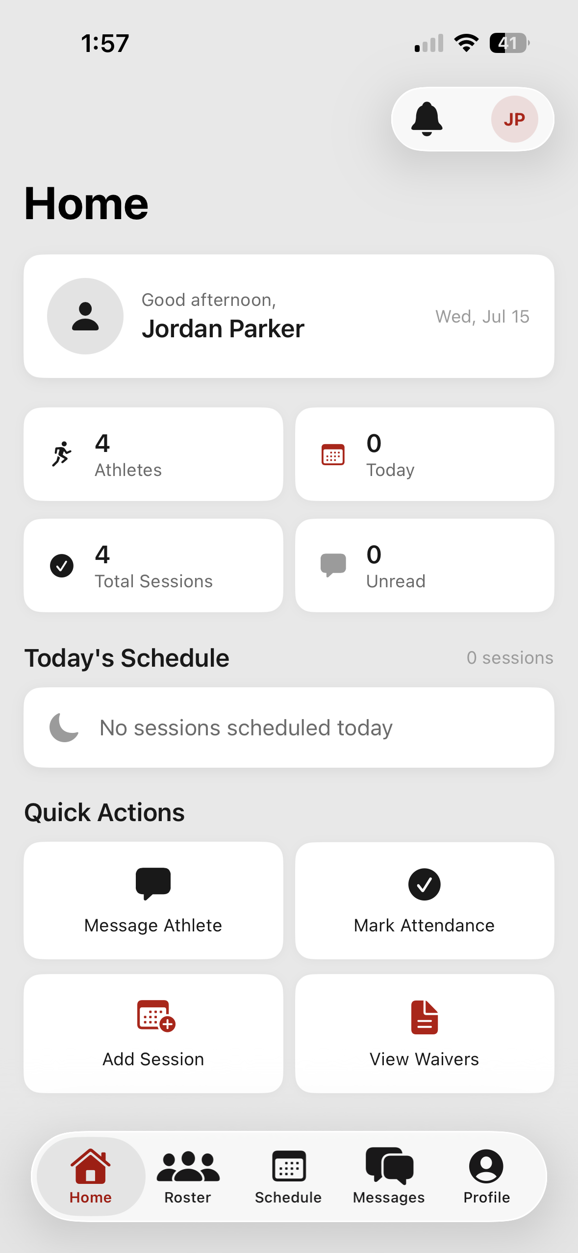 Coach home dashboard